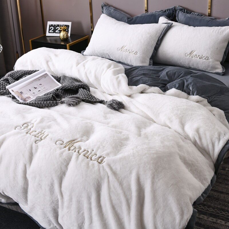 Waffle Rabbit Fleet Four Piece Set Winter Simply Thickened High-gram Milk Double-sided Heat Sheet Bed Bed