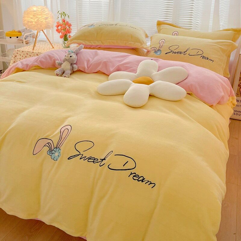 Winter cow creeve four-piece thickening plus flannel flannel bed with double-sided heating coral velvet bed