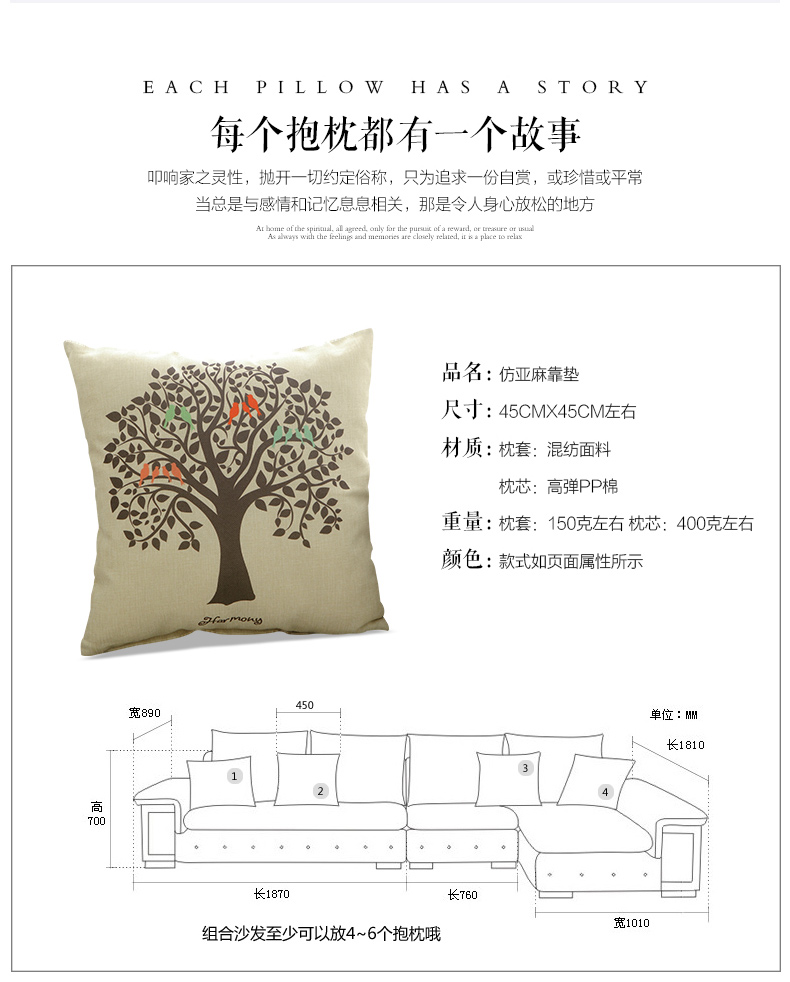 Four Seasons tựa lưng sinh viên văn phòng hoạt hình dễ thương lanh gối đệm thắt lưng gối bìa mà không lõi phụ vận chuyển - Trở lại đệm / Bolsters Chăn văn phòng Ikea