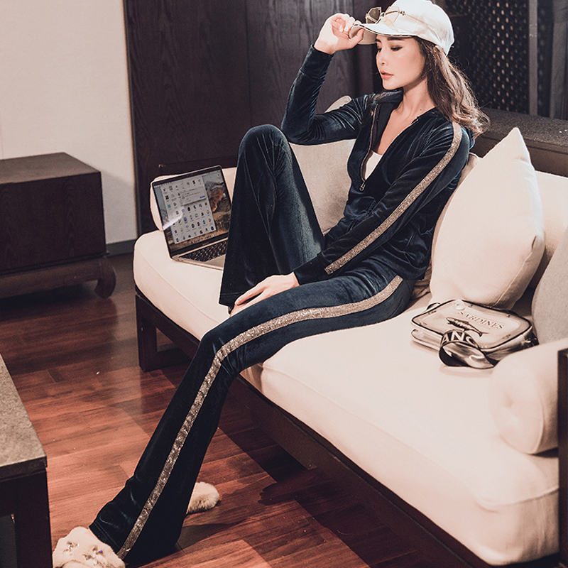 Gold velvet sports suit women's spring and autumn 2021 new trendy fashion Western style slim slim casual two-piece suit