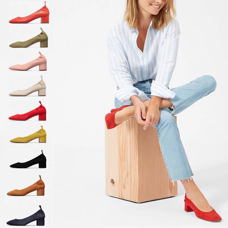 2026Everlane Same Style Spring and Autumn Round-Toe Shallow-Mouth Chunky Heel Retro Single Shoes Genuine Sheepskin Comfortable Versatile Granny Shoes