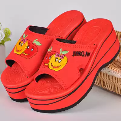 Jingan summer slippers women's thick-soled non-slip lightweight outer wear fashion high-heeled beach slippers foam-soled sandals