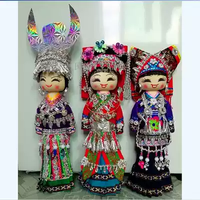 Ethnic minority wooden doll doll Guizhou handmade fabric tourism craft gift decoration Miao characteristic puppet decoration gift