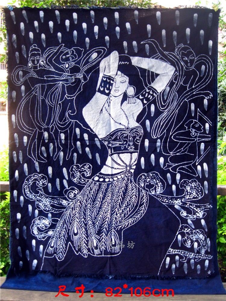 New Hot Pin Guizhou Miao Wax Dyeing And Painting Hanging Bu Ethnic Wind Pure Cotton Cloth Home Bar Dining Room Decoration Gift