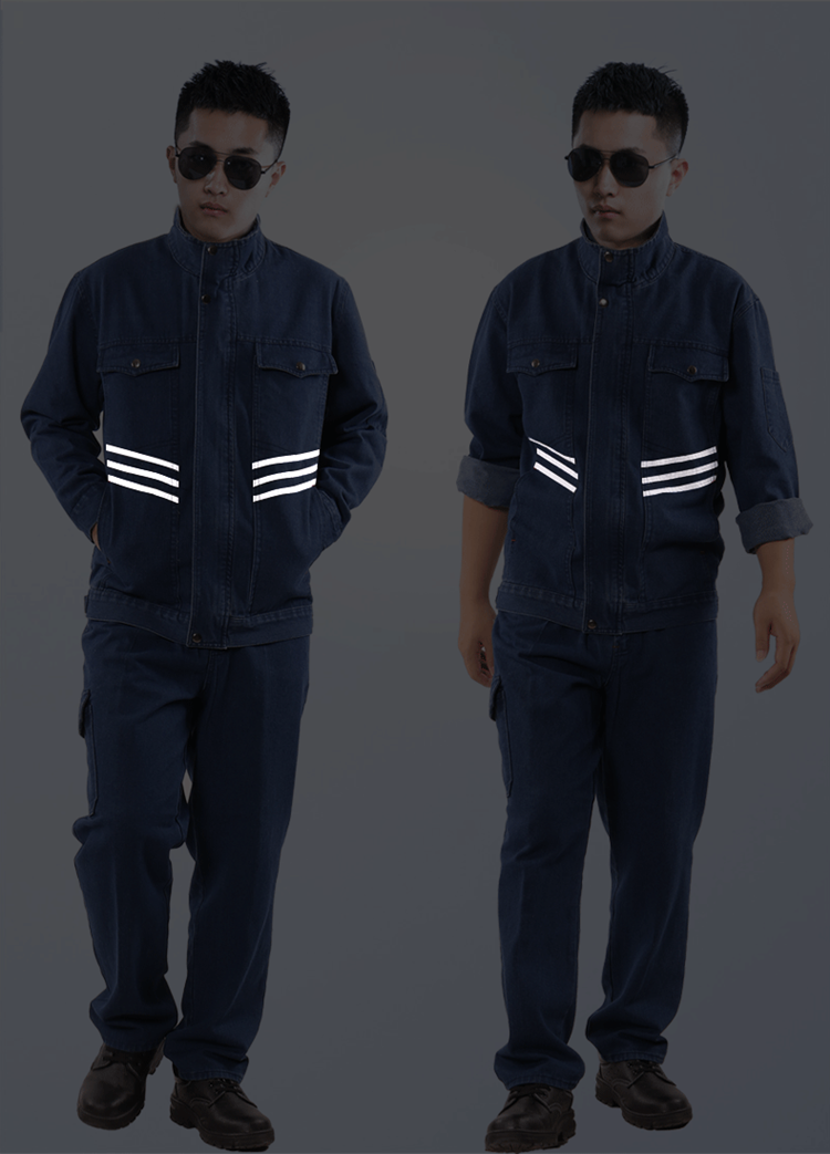 Cổ áo đứng quần yếm denim phù hợp với nam bông thiết bị hàn nhiều túi nhà máy mặc chống hàn mặc quần áo bảo hộ đồ thể thao nam