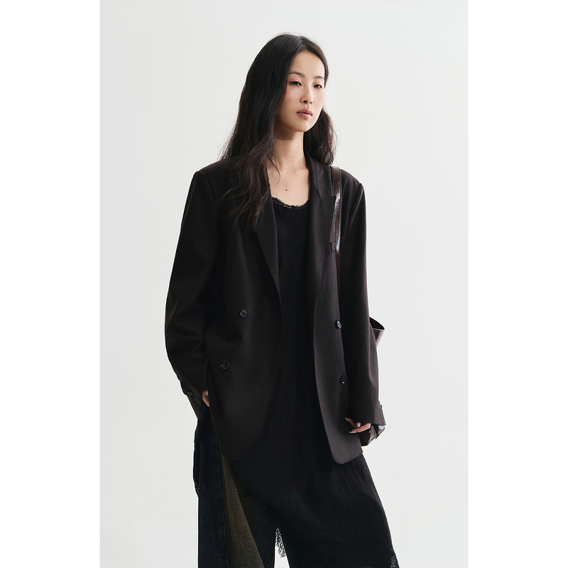 【All Wool Suit】Caremind Textured Double-Breasted Blazer for Women, Oversized High-End Commuter Suit 【All Wool Suit】Caremind Textured Double-Breasted Blazer for Women, Oversized High-End Commuter Suit