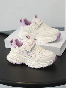 Babudou Children's Shoes Girls' Sports Shoes 2026 Spring and Autumn New Leather Waterproof Kids' White Sneakers Girls' D