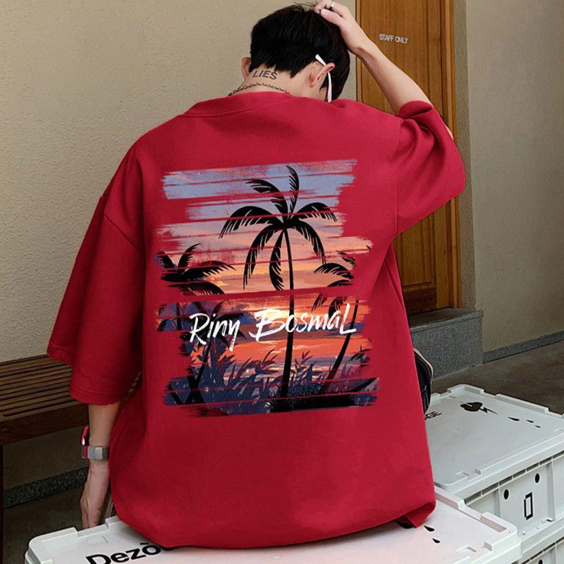 プラスサイズ300ポンドヨーロッパとアメリカのトレンドブランド西海岸半袖Tシャツ男の子夏カジュアル多機能カップル半袖島服