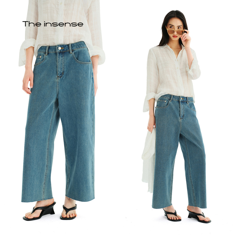 The Insense Vintage Blue Straight-Leg Stretch Whiskered Cropped Jeans The Insense Vintage Blue Straight-Leg Stretch Whiskered Cropped Jeans