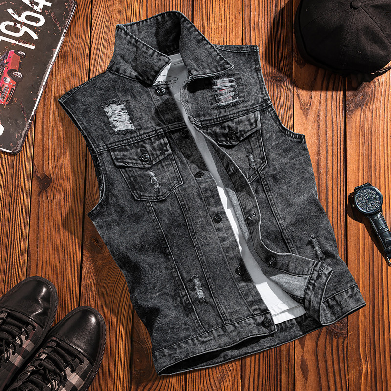 Summer Thin Ripped Denim Vest for Men, Korean Style Slim Fit, Casual Versatile Sleeveless Vest Jacket for Teenagers