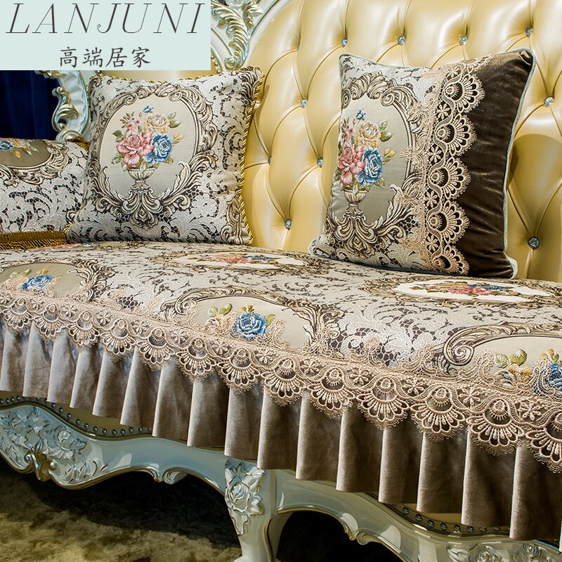 European-style sofa cushion high-end luxury non-slip leather sofa cover four seasons universal fabric chaise seat cushion full cover custom