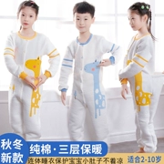 Bộ đồ ngủ của trẻ em Xiêm Cotton lớn Cotton Cô gái dày Các chàng trai Mùa thu và Mùa đông Áo dài tay Dịch vụ tại nhà Phim hoạt hình Kích thước lớn Thỏ