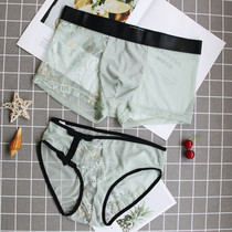 Couple underwear summer sexy transparent mesh New Pink Passion plus size mens flat corner three women retro breathable