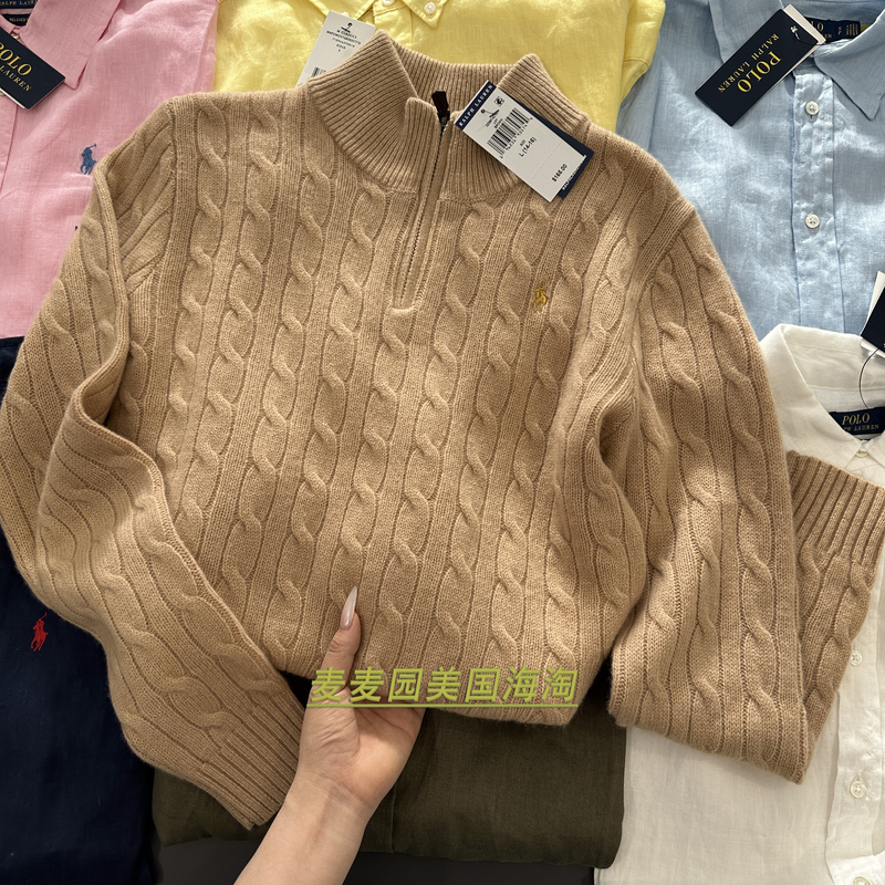 Ralph Lauren Classic Autumn and Winter Warm Wool Half-Zip Sweater for Women with Stand-Up Collar