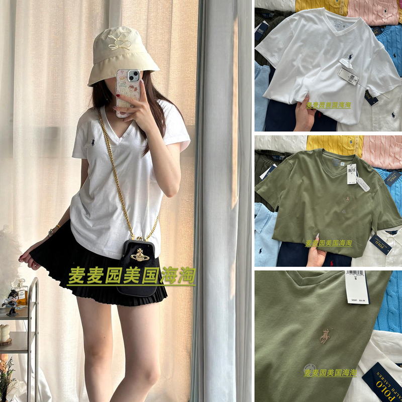 Maijia丨Ralph Lauren American Classic Solid Color V-Neck Loose T-Shirt Short-Sleeve Couple's Men's Version