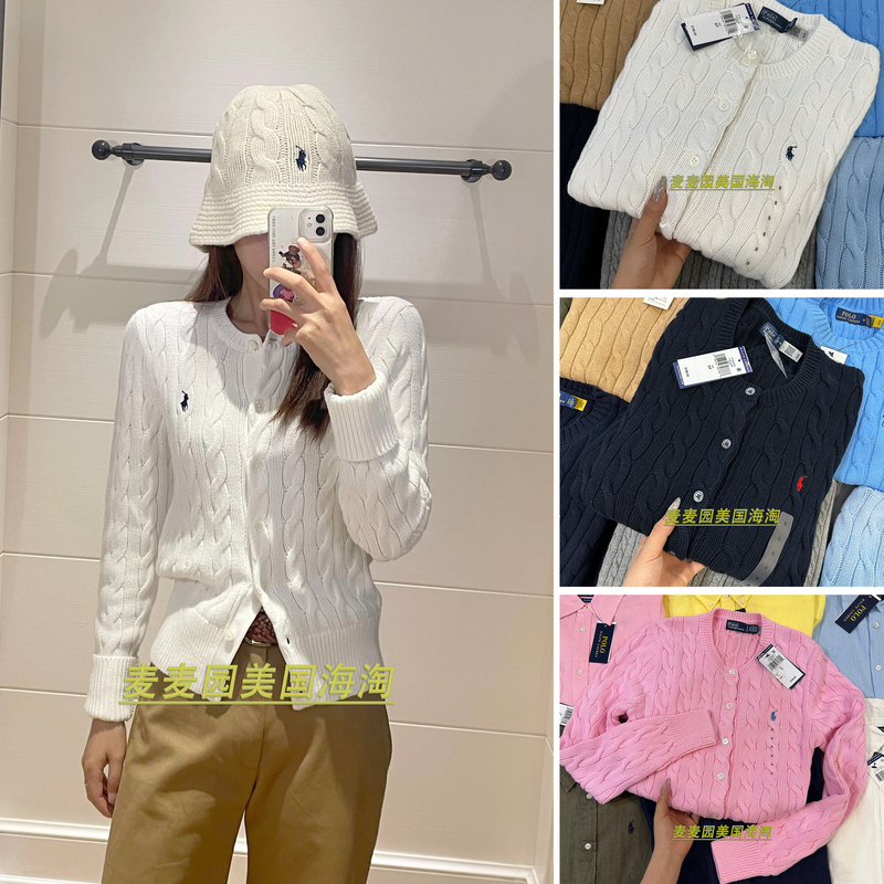 Ralph Lauren American Version Half-High Round Neck Knitted Sweater Cardigan with Small Horse Logo Polo for Women