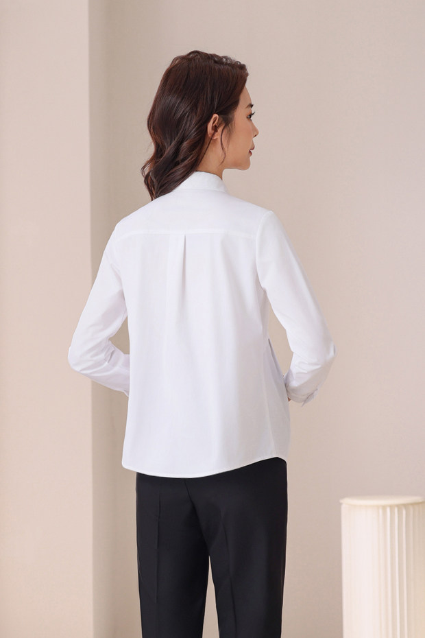 Maternity Professional Shirt, Loose-Fitting Workwear, Short White Top, Ol Blue Spring and Autumn Long-Sleeve Interview Work Shirt — 9