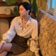 Net red retro silk shirt female design sense niche spring and autumn winter foreign style long-sleeved court style lantern sleeve top