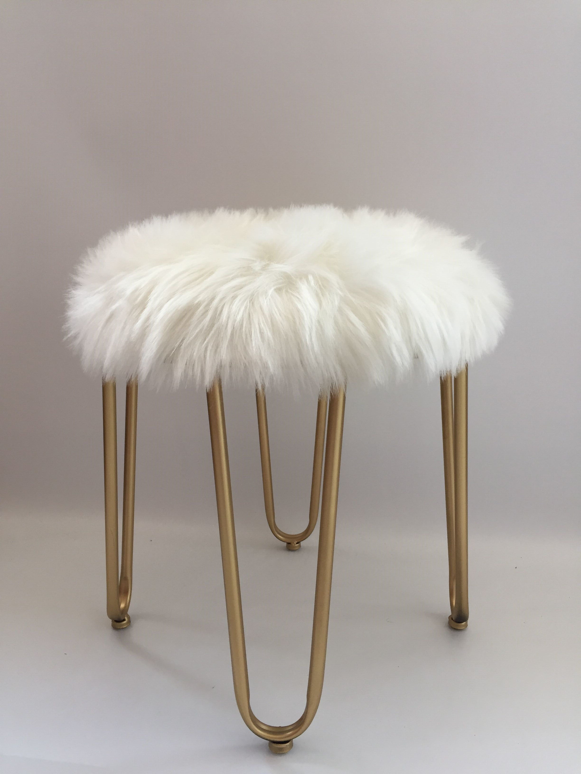 Nordic golden makeup chair plush stool white long plush stool bedroom makeup stool bed end stool changing shoe stool low round stool
