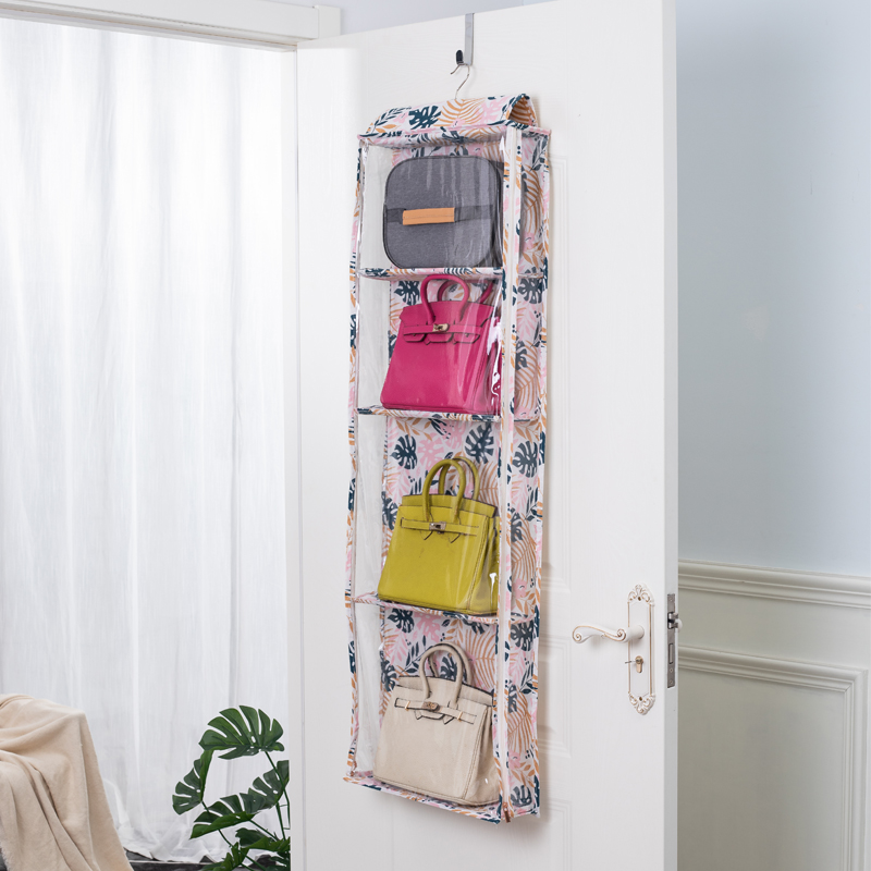 Wall-mounted wardrobe bag storage hanging bag behind the door fully enclosed transparent dust-free punch-free leather bag cotton doll artifact