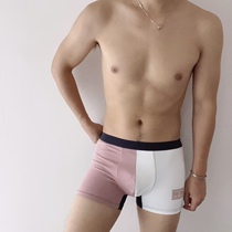 Mr. Afly-Mens Young Pure Cotton individuality in waist minimalist blue pink green spelled breathable flat corner pants