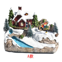 New Christmas decorations luminous little house Santa Claus creative music LED lights Resin snow ornaments