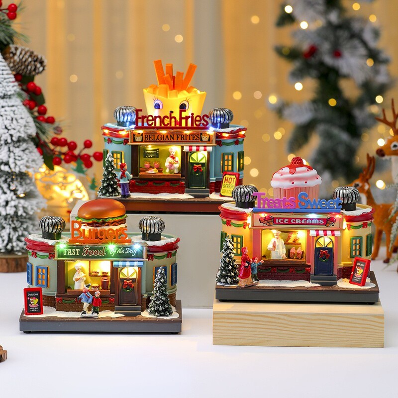 Christmas Decorations, Light-Up Musical Small House Ornaments, Christmas Gifts, European-Style Double-Turning Train, Santa Claus