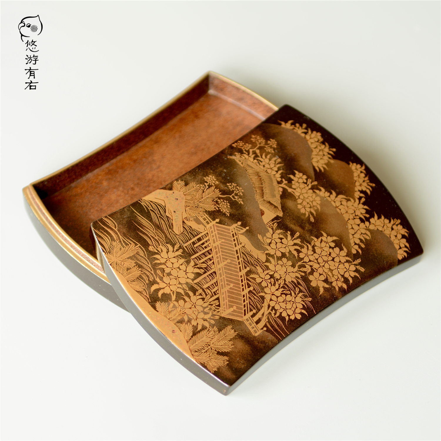 远山樱莳绘香盒日本明治时代古美术蒔絵螺钿漆器收藏輪島塗轮岛涂