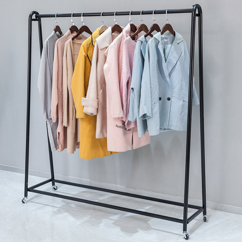 Clothing Store Clothing Clothes Rack Upmarket Hang Hanger Floor Type Black Men's And Women's Clothing Shelves Wedding Dresses Racks with wheels-Taobao