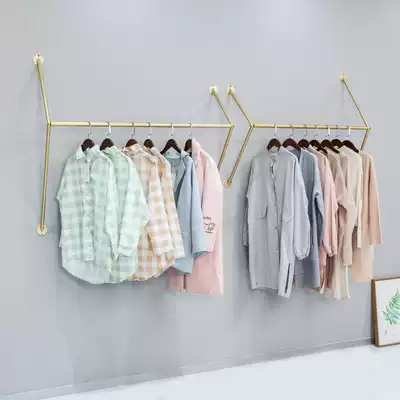 Wall hangers Wrought iron clothing store display rack Gold women's clothing rack side hanging rod Children's clothing rack wall hanging rack