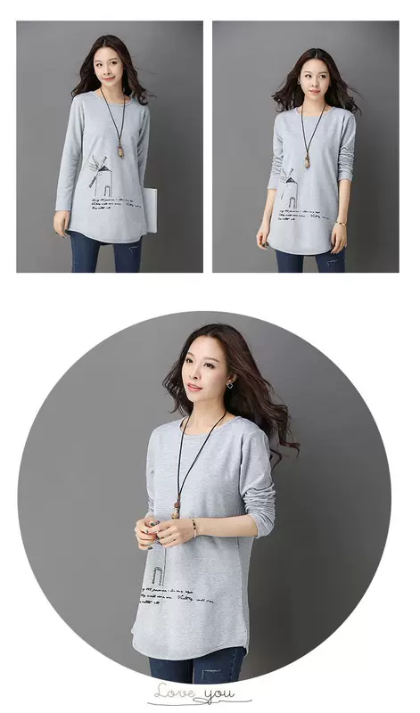 Mùa xuân và mùa thu áo thun dài tay bên ngoài mặc áo sơ mi cotton đáy nhỏ áo sơ mi nữ trung niên 40-50 tuổi quần áo mẹ áo khoác tuổi trung niên