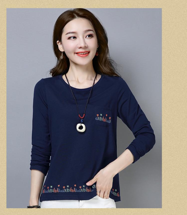 Áo dài tay nữ 2018 mới thu đông trung niên bên ngoài mặc 30 - 40 tuổi 50 chiếc áo thun cotton rộng mút hoang dã áo phông ngắn tay