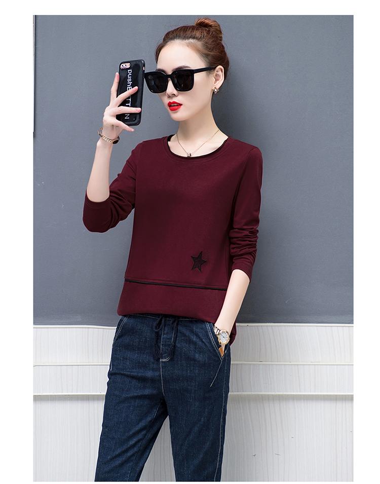 Áo dài tay nữ 2018 mới thu đông trung niên bên ngoài mặc 30 - 40 tuổi 50 chiếc áo thun cotton rộng mút hoang dã áo phông nữ rộng