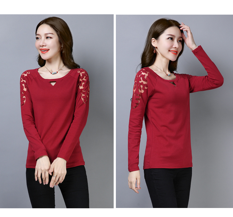 Áo dài tay nữ 2018 mới thu đông trung niên bên ngoài mặc 30 - 40 tuổi 50 chiếc áo thun cotton rộng mút hoang dã áo thun nữ đẹp