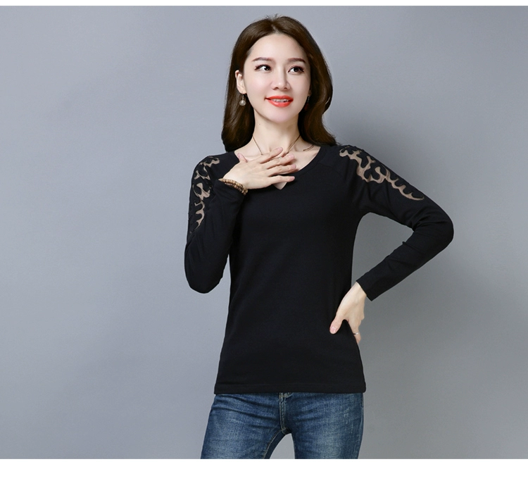 Áo dài tay nữ 2018 mới thu đông trung niên bên ngoài mặc 30 - 40 tuổi 50 chiếc áo thun cotton rộng mút hoang dã áo phông cao cấp