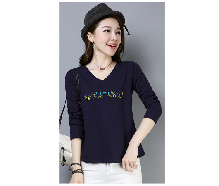 Áo thun dài tay chạm đáy áo sơ mi cotton ngắn Quần áo phụ nữ trung niên thả lỏng áo mẹ hoang mặc quần áo mùa thu mặc bên ngoài áo kiểu trung niên