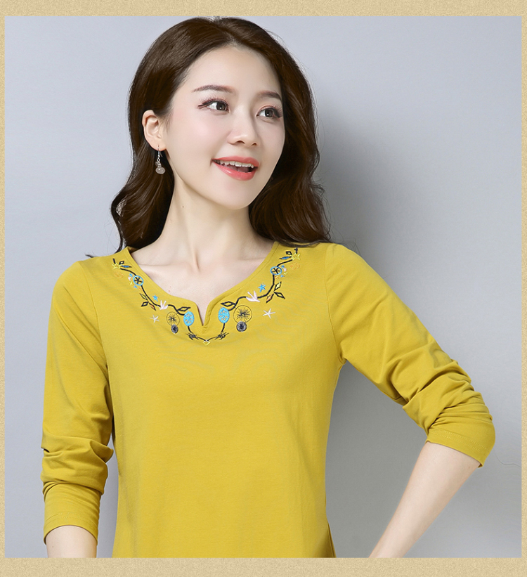 Áo thun cotton nữ tay dài 2018 mẹ xuân hè mới rộng size rộng rãi diện quần lửng xòe sơ mi hoang dã áo lẻ trung niên