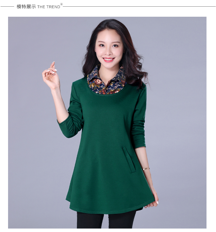 Áo thun nữ tay dài mùa xuân và mùa thu mặc chất béo lỏng lẻo cộng với áo sơ mi XL đáy quần áo cho phụ nữ trung niên áo kiểu u50
