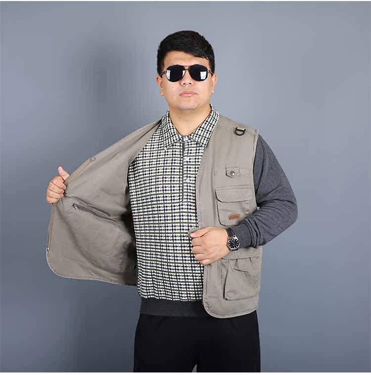 Mùa xuân và mùa thu cotton nhiều túi cộng với phân bón XL chụp ảnh câu cá nhiều mũ trung niên vest nam vest áo khoác không tay nam