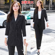 Fat plus size striped suit suit women autumn and winter 2021 new fat mm suit ankle-length pants two-piece slim