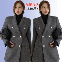 2021 autumn and winter New Large size womens fat mm blazer coat slim long thick woolen suit 200 Jin