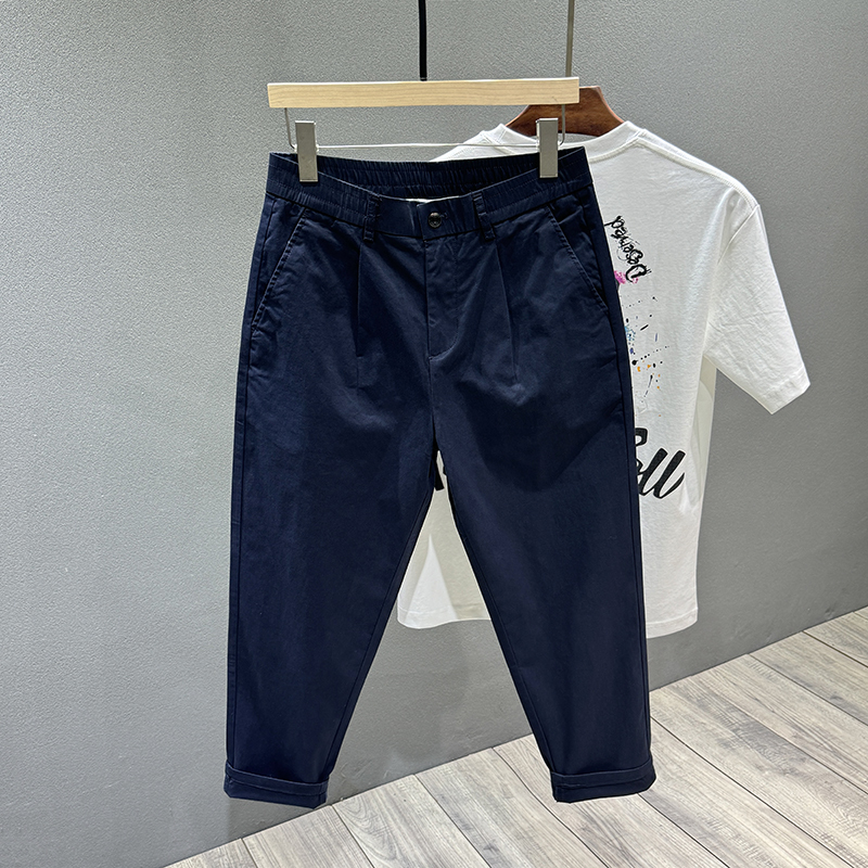 Royal Blue Spring/Summer Cropped Casual Pants for Men, Loose Tapered Stretch Harem Pants for Plus-Size Men, Slimming Elastic Waist Carrot Pants