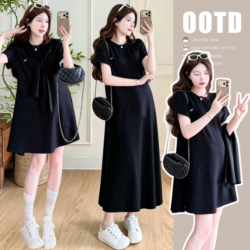 French-Style Summer Outfits for Pregnant Women, New Fashionable Loose-Fitting Simple Style, Slimming and Belly-Covering Shawl, Long and Short Maternity Dresses