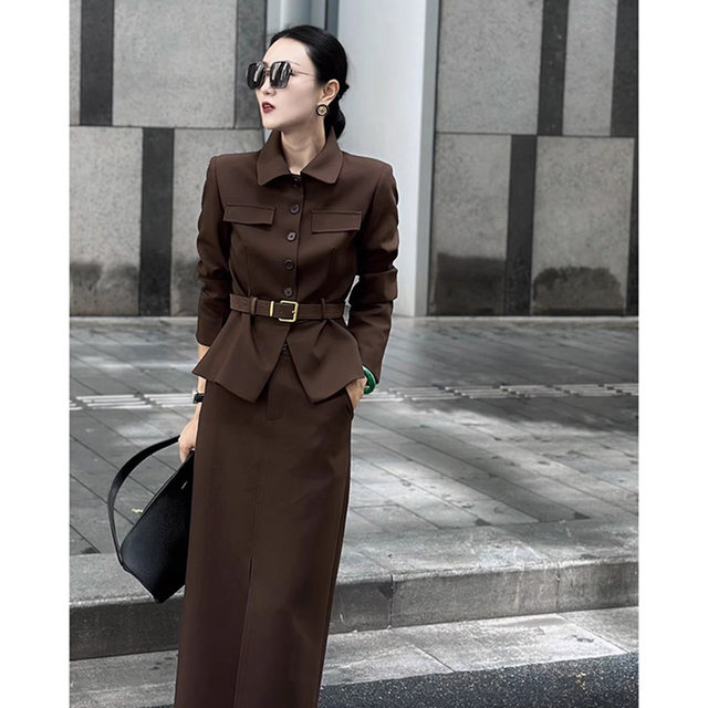 2026 Spring New Women's Old Money Style Skirt Set Polo Collar Long Sleeve Shirt + Skirt Two-Piece Set Jt0103