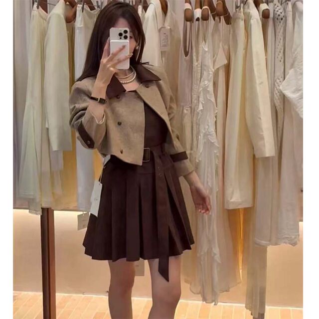 Lined Fabric Comes with a Belt 2026 Spring New Style Elegant and Cool Short Coat and Skirt Two-Piece Set Lj0056