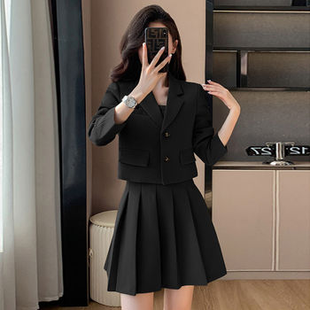 2026 Spring New Women's Short Blazer Two-Piece Set with Lining, Petite Casual Academy Style Dress 2233
