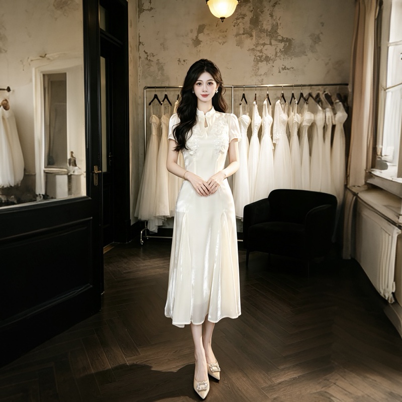 [Zhang Xiaoxiao] "Glazed Moonlight" [with Lining] Fashionable and Elegant Mid-Length Dress Cheongsam Dress D7387
