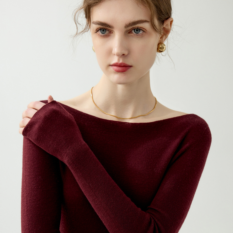 2026 Spring New Style! Minimalist Style Off-Shoulder Wool Sweater for Women, Slim Fit Pullover, Thin and Slimming Inner Knit Top