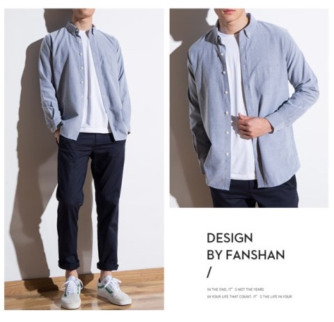 Fanshan 2018 mùa thu Oxford quay tay áo sơ mi nam trẻ trung giản dị áo sơ mi trắng Hàn Quốc Slim inch áo thủy triều áo sơ mi thời trang
