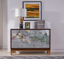 New Chinese style modern minimalist living room porch cabinet solid wood furniture silver foil drawer sideboard bedroom painted six-drawer chest